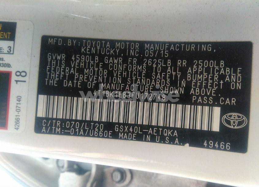 Photo 9 of 2015 Toyota Avalon XLE TOURING (VIN 4T1BK1EB3FU172748)