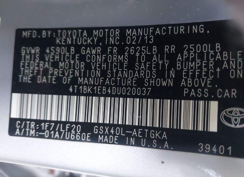 Photo 9 of 2013 Toyota Avalon XLE PREMIUM (VIN 4T1BK1EB4DU020037)