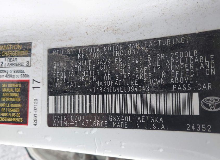 Photo 9 of 2014 Toyota Avalon XLE (VIN 4T1BK1EB4EU094043)