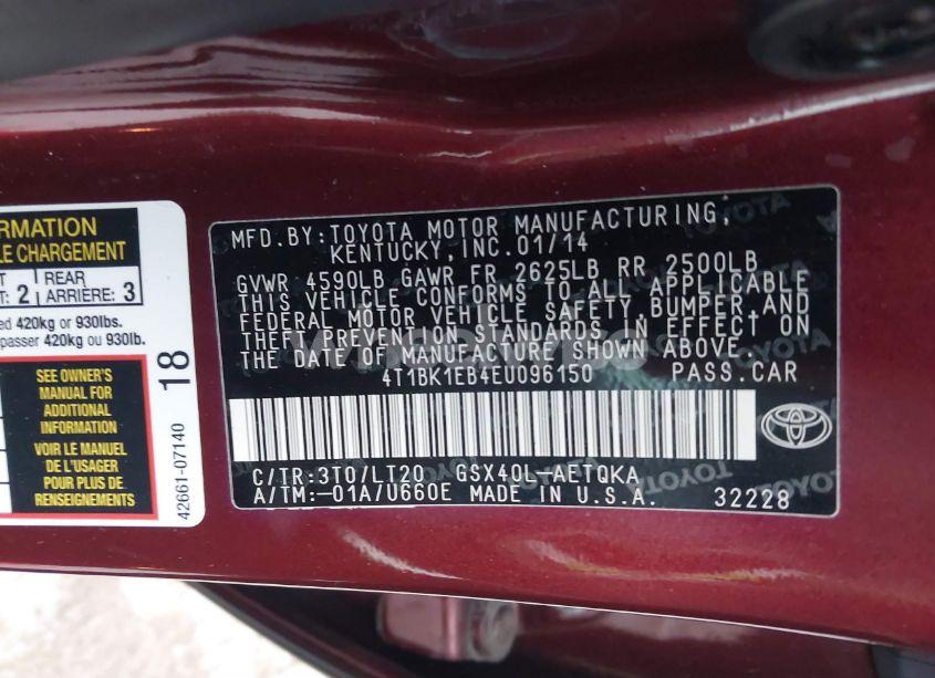 Photo 9 of 2014 Toyota Avalon XLE TOURING (VIN 4T1BK1EB4EU096150)