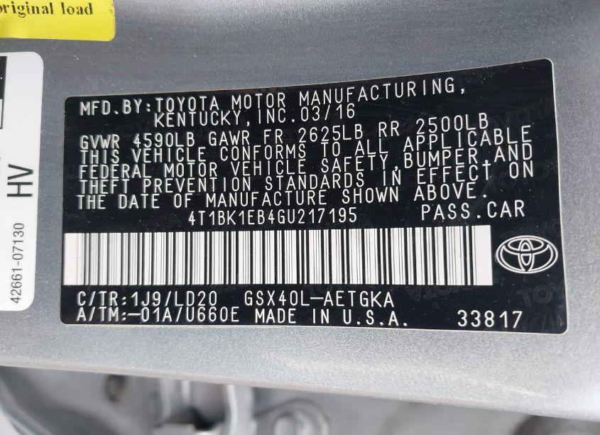 Photo 9 of 2016 Toyota Avalon XLE (VIN 4T1BK1EB4GU217195)