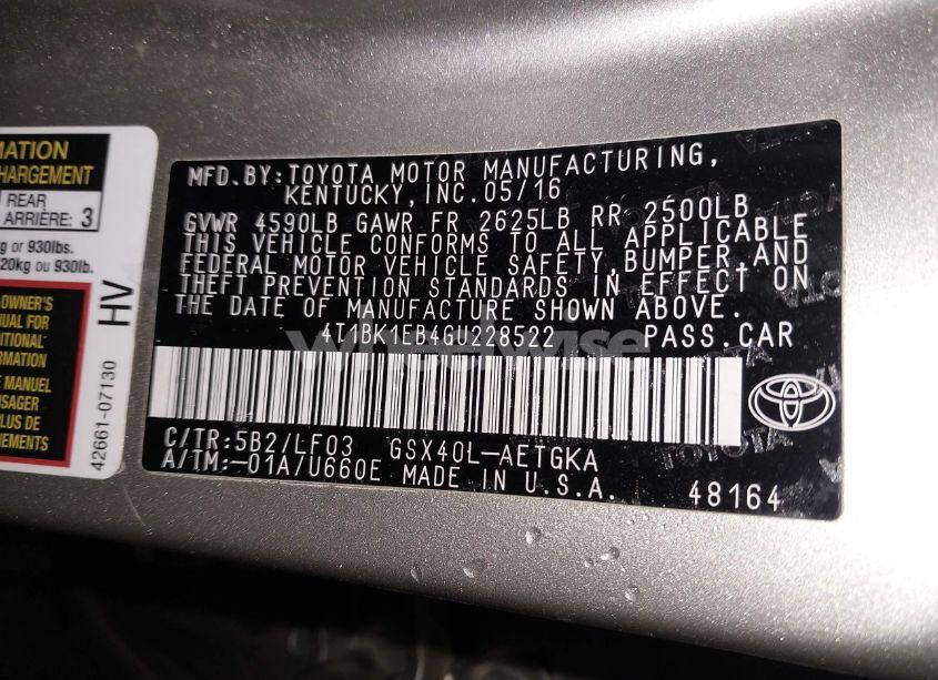 Photo 9 of 2016 Toyota Avalon XLE PREMIUM (VIN 4T1BK1EB4GU228522)