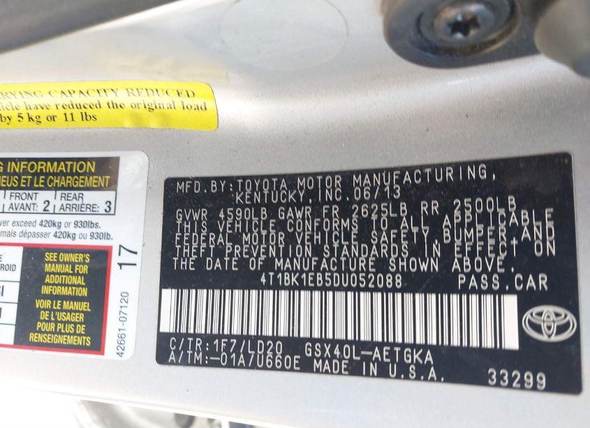 Photo 9 of 2013 Toyota Avalon XLE (VIN 4T1BK1EB5DU052088)