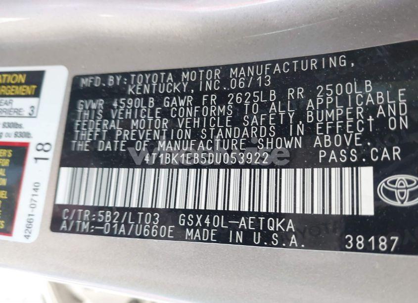 Photo 9 of 2013 Toyota Avalon XLE TOURING (VIN 4T1BK1EB5DU053922)