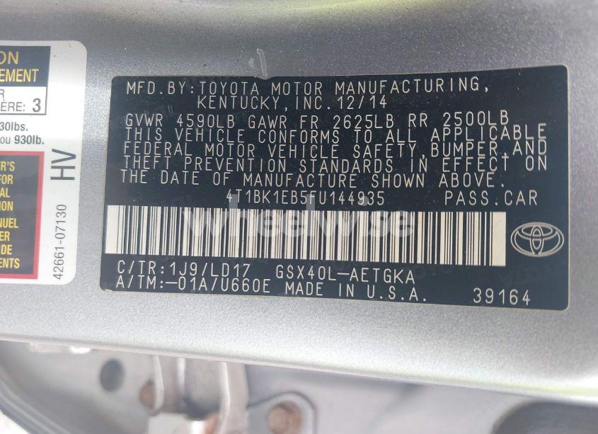 Photo 9 of 2015 Toyota Avalon XLE (VIN 4T1BK1EB5FU144935)