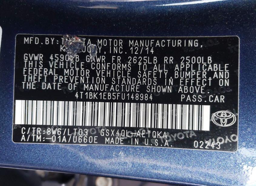 Photo 9 of 2015 Toyota Avalon XLE TOURING (VIN 4T1BK1EB5FU148984)