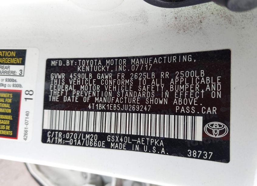 Photo 9 of 2018 Toyota Avalon LIMITED (VIN 4T1BK1EB5JU269247)