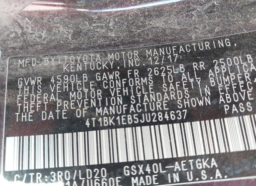 Photo 9 of 2018 Toyota Avalon XLE (VIN 4T1BK1EB5JU284637)