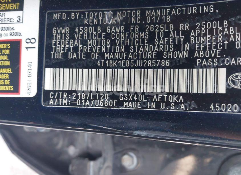 Photo 9 of 2018 Toyota Avalon TOURING (VIN 4T1BK1EB5JU285786)