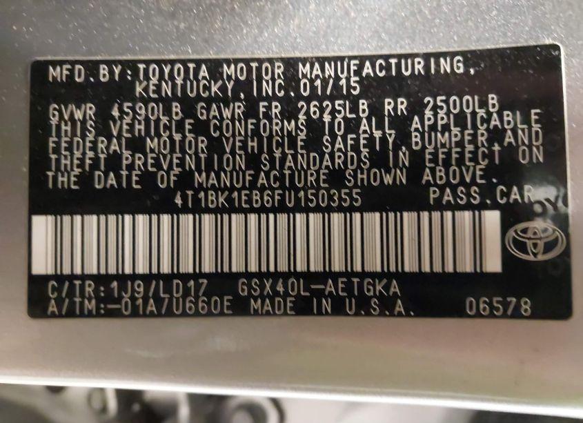 Photo 9 of 2015 Toyota Avalon XLE (VIN 4T1BK1EB6FU150355)