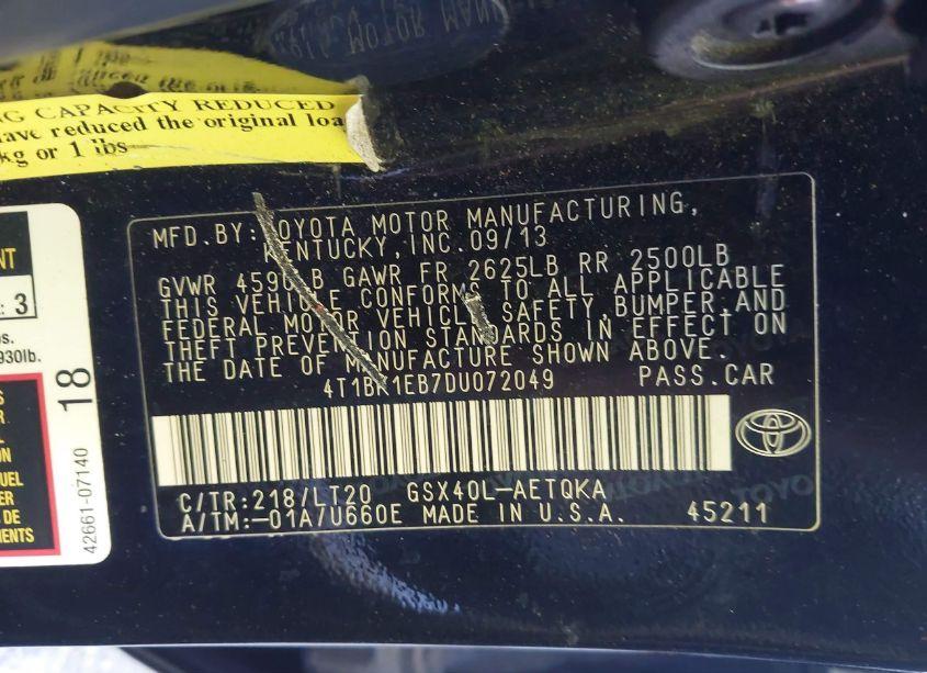 Photo 9 of 2013 Toyota Avalon XLE TOURING (VIN 4T1BK1EB7DU072049)