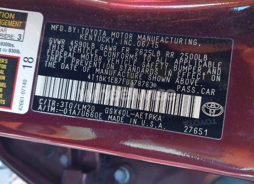 Photo 9 of 2015 Toyota Avalon LIMITED (VIN 4T1BK1EB7FU178763)