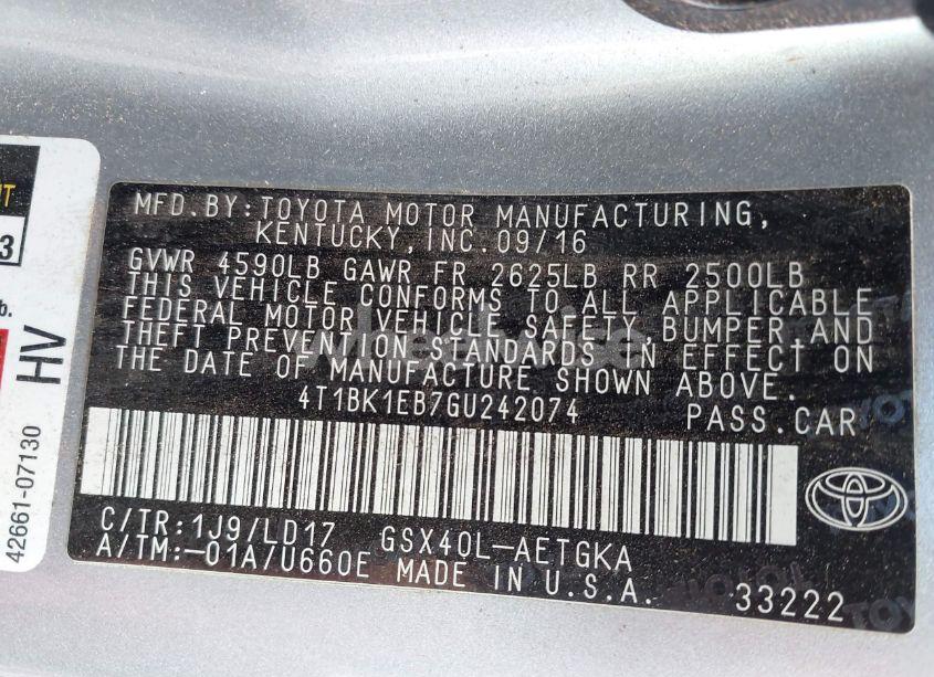 Photo 9 of 2016 Toyota Avalon XLE (VIN 4T1BK1EB7GU242074)