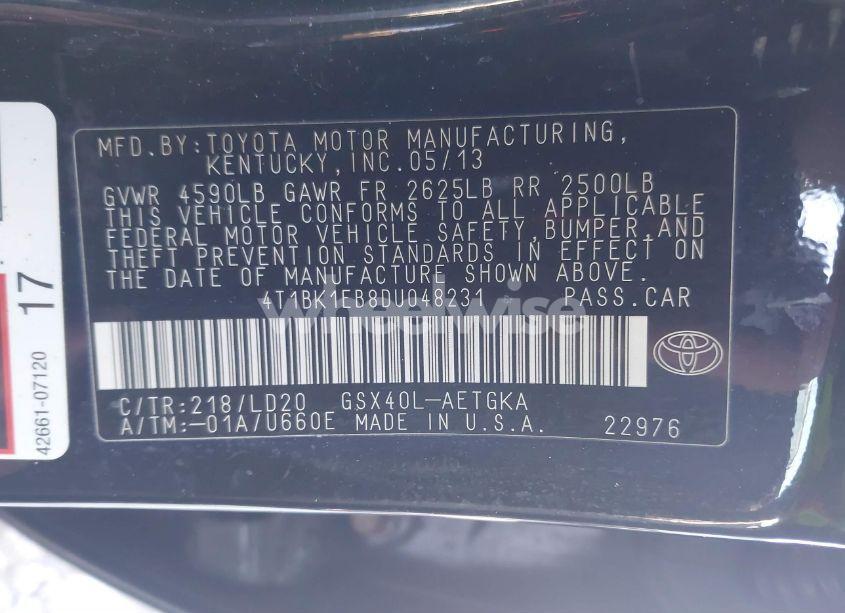 Photo 9 of 2013 Toyota Avalon XLE (VIN 4T1BK1EB8DU048231)