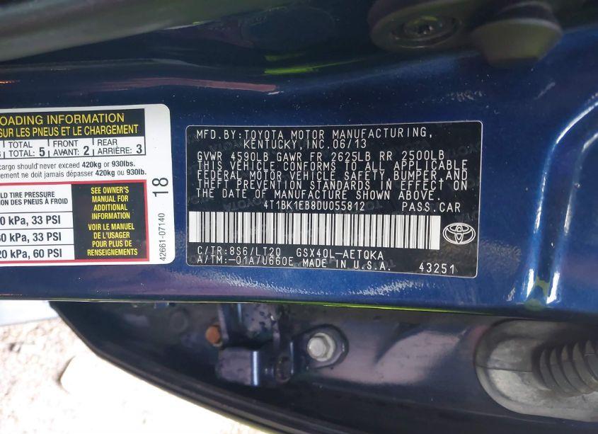 Photo 9 of 2013 Toyota Avalon XLE TOURING (VIN 4T1BK1EB8DU055812)