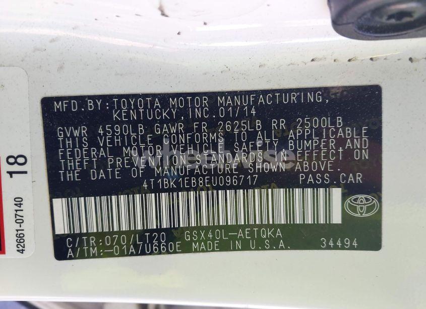 Photo 9 of 2014 Toyota Avalon XLE TOURING (VIN 4T1BK1EB8EU096717)