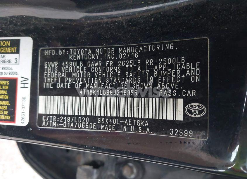 Photo 9 of 2016 Toyota Avalon XLE (VIN 4T1BK1EB8GU216955)