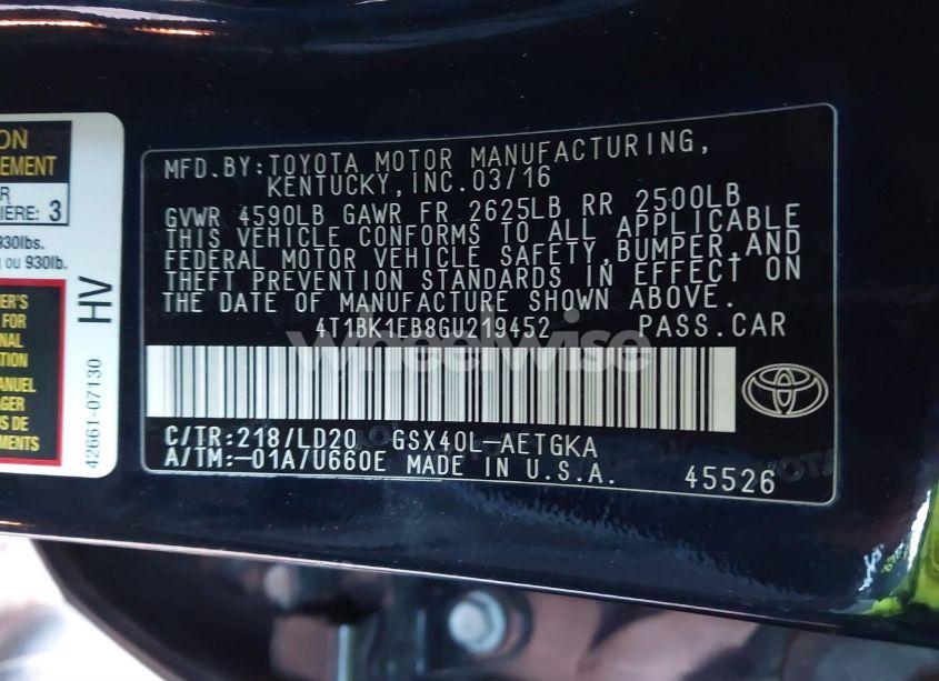 Photo 9 of 2016 Toyota Avalon XLE (VIN 4T1BK1EB8GU219452)