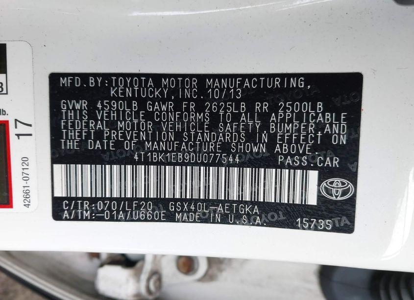 Photo 9 of 2013 Toyota Avalon XLE PREMIUM (VIN 4T1BK1EB9DU077544)