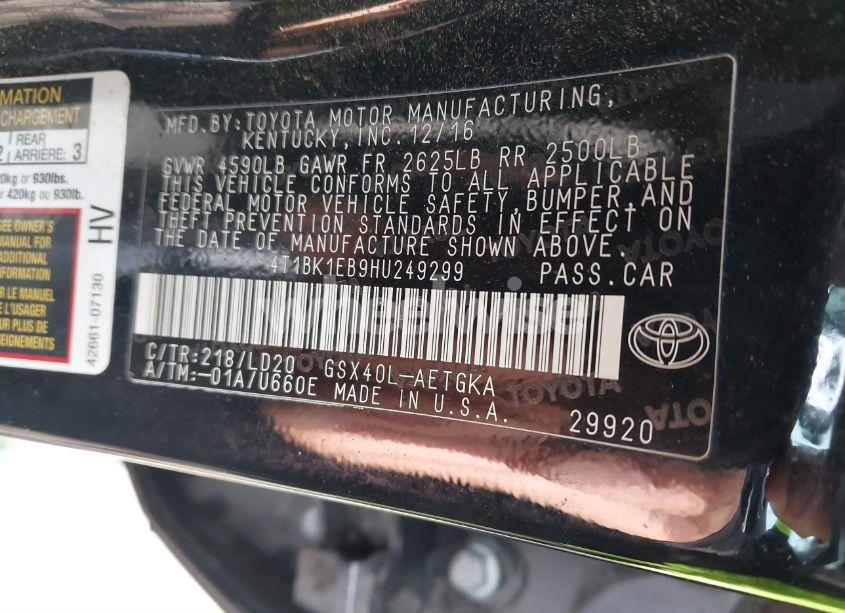 Photo 9 of 2017 Toyota Avalon XLE (VIN 4T1BK1EB9HU249299)