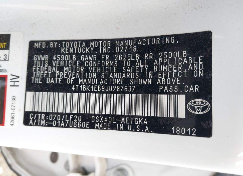 Photo 9 of 2018 Toyota Avalon XLE PREMIUM (VIN 4T1BK1EB9JU287637)