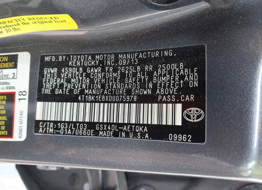 Photo 9 of 2013 Toyota Avalon XLE TOURING (VIN 4T1BK1EBXDU075978)