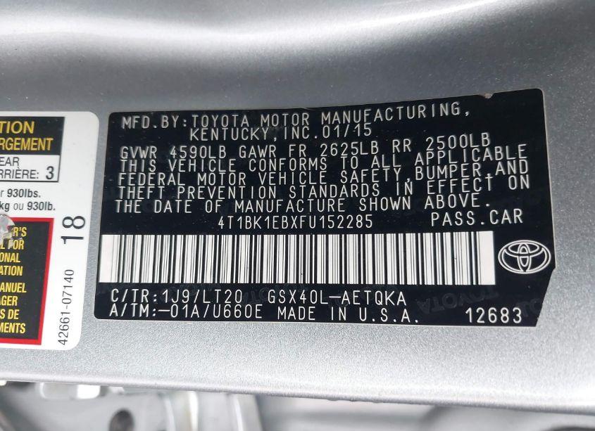 Photo 9 of 2015 Toyota Avalon XLE TOURING (VIN 4T1BK1EBXFU152285)