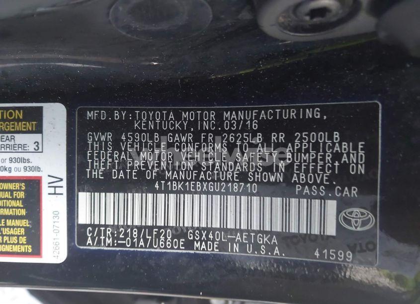 Photo 9 of 2016 Toyota Avalon XLE PREMIUM (VIN 4T1BK1EBXGU218710)