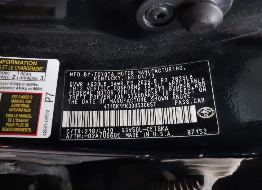 Photo 9 of 2013 Toyota Camry XLE V6 (VIN 4T1BK1FK0DU530657)