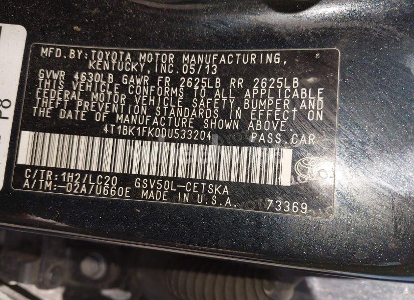 Photo 9 of 2013 Toyota Camry SE V6 (VIN 4T1BK1FK0DU533204)