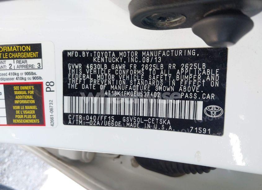 Photo 9 of 2014 Toyota Camry SE V6 (VIN 4T1BK1FK0EU537402)