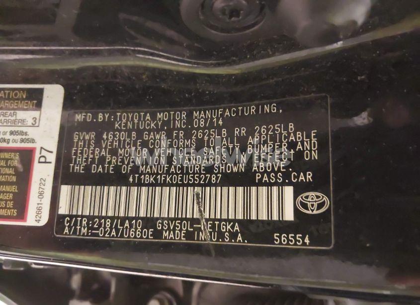 Photo 9 of 2014 Toyota Camry XLE V6 (VIN 4T1BK1FK0EU552787)
