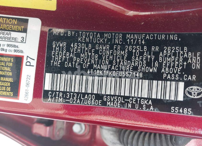 Photo 9 of 2015 Toyota Camry XLE V6 (VIN 4T1BK1FK0FU557148)