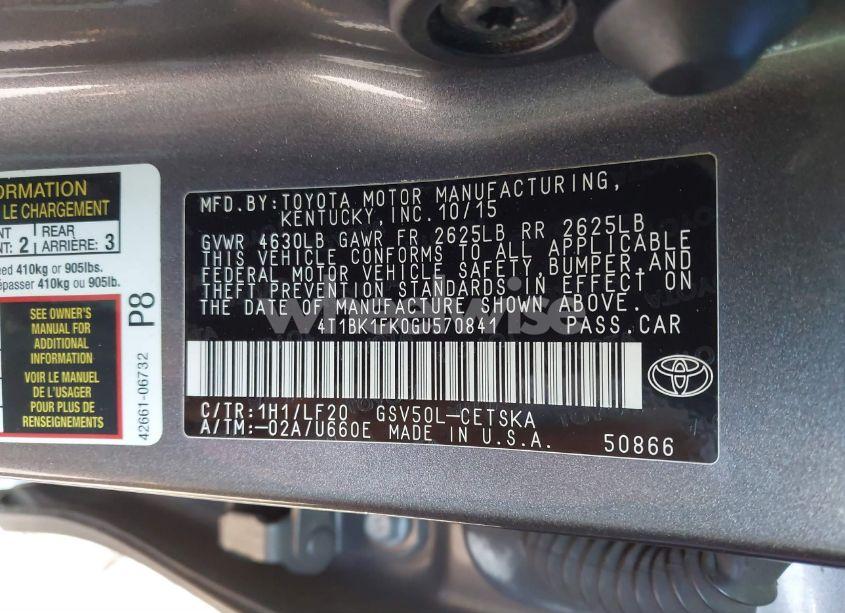 Photo 9 of 2016 Toyota Camry XSE V6 (VIN 4T1BK1FK0GU570841)