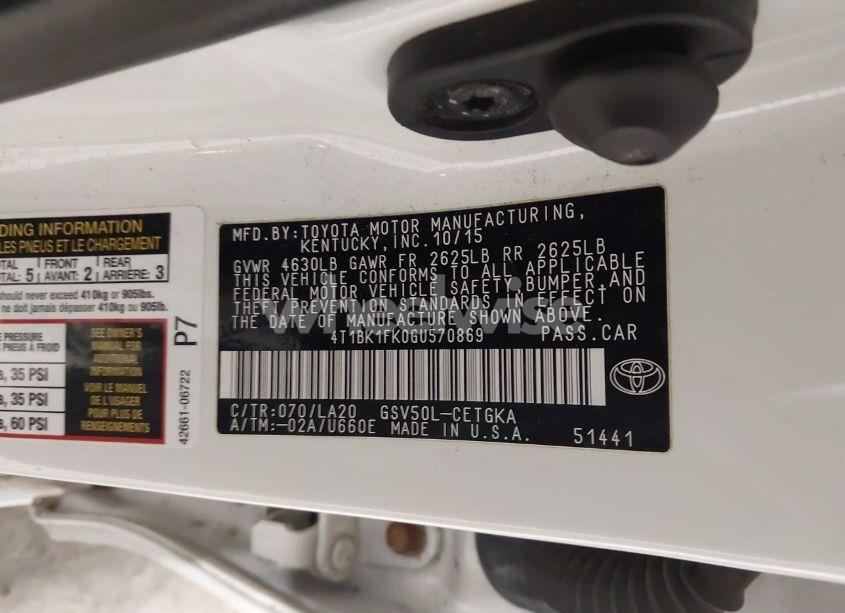 Photo 9 of 2016 Toyota Camry XLE V6 (VIN 4T1BK1FK0GU570869)