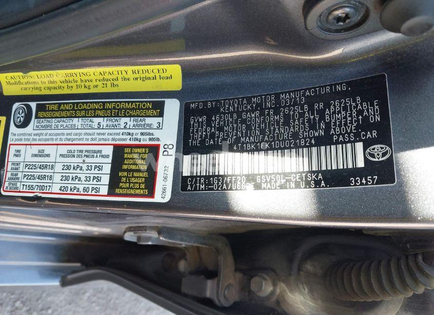 Photo 9 of 2013 Toyota Camry SE V6 (VIN 4T1BK1FK1DU021824)