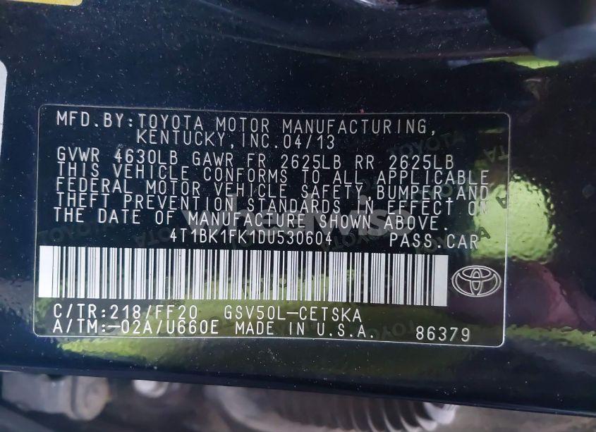 Photo 9 of 2013 Toyota Camry SE V6 (VIN 4T1BK1FK1DU530604)