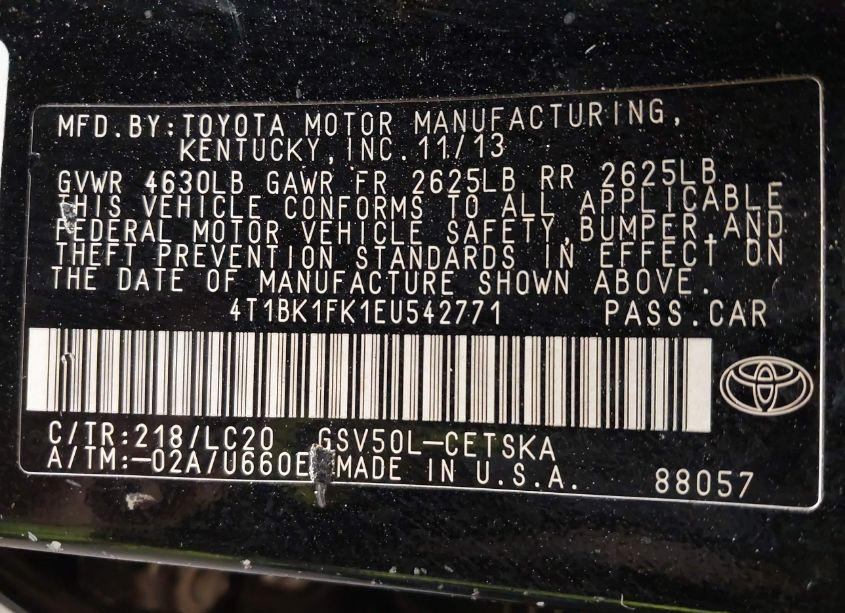 Photo 9 of 2014 Toyota Camry SE V6 (VIN 4T1BK1FK1EU542771)