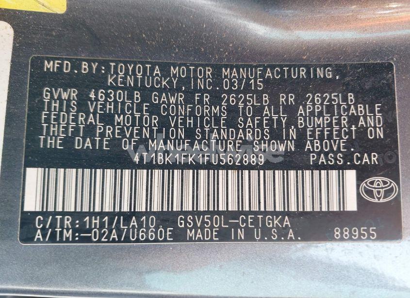 Photo 9 of 2015 Toyota Camry XLE V6 (VIN 4T1BK1FK1FU562889)