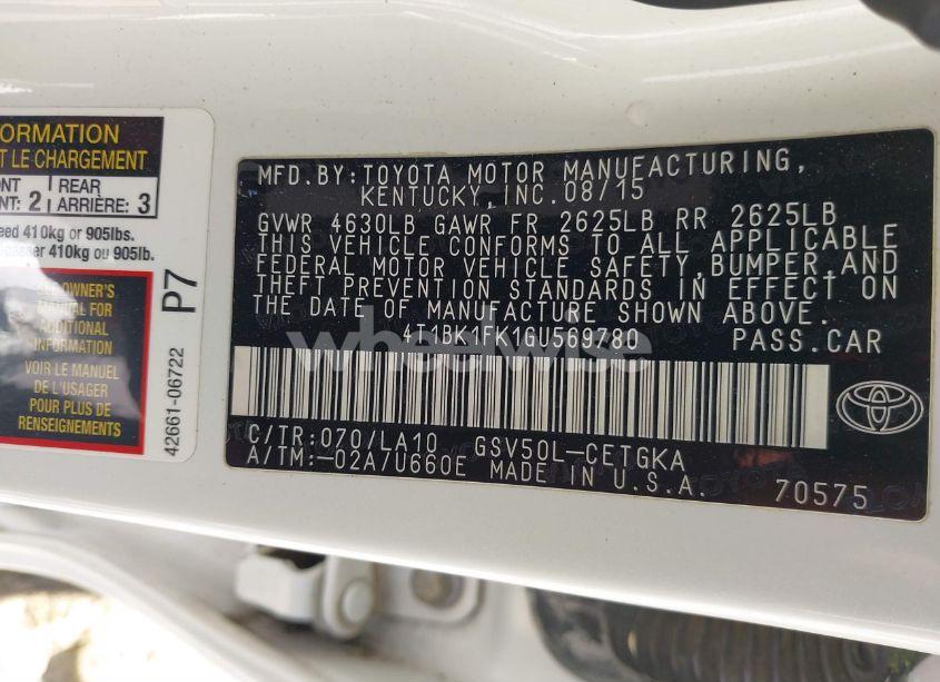 Photo 9 of 2016 Toyota Camry XLE V6 (VIN 4T1BK1FK1GU569780)