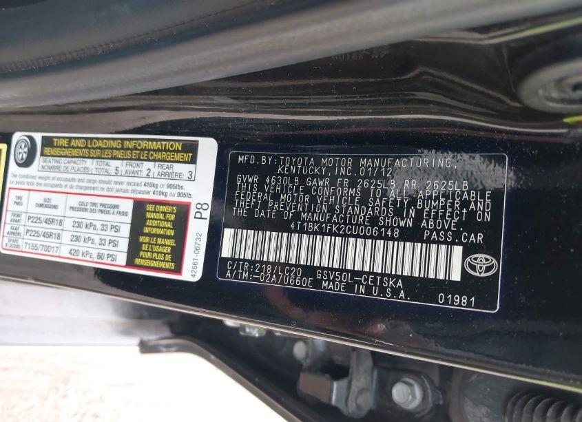 Photo 9 of 2012 Toyota Camry SE V6 (VIN 4T1BK1FK2CU006148)