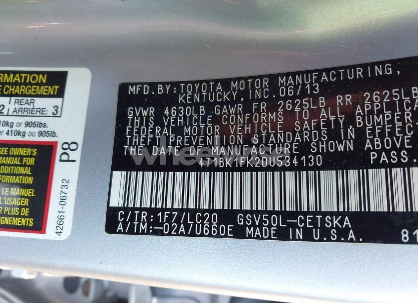 Photo 9 of 2013 Toyota Camry SE V6 (VIN 4T1BK1FK2DU534130)