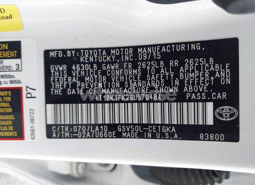 Photo 9 of 2016 Toyota Camry XLE V6 (VIN 4T1BK1FK2GU570484)