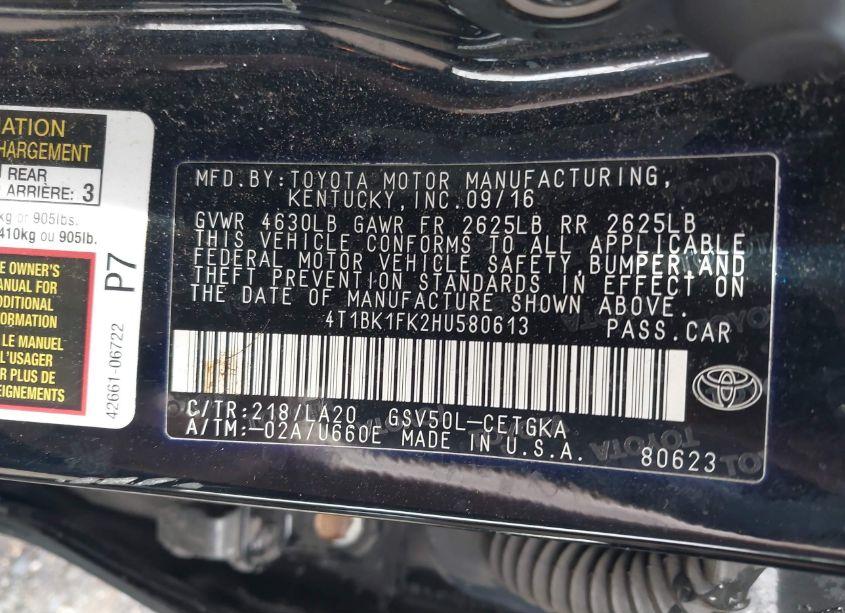 Photo 9 of 2017 Toyota Camry XLE V6 (VIN 4T1BK1FK2HU580613)