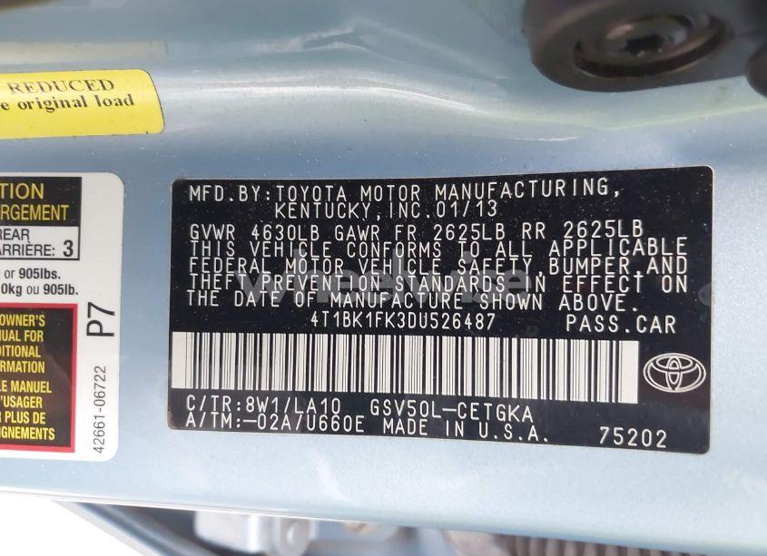 Photo 9 of 2013 Toyota Camry XLE V6 (VIN 4T1BK1FK3DU526487)