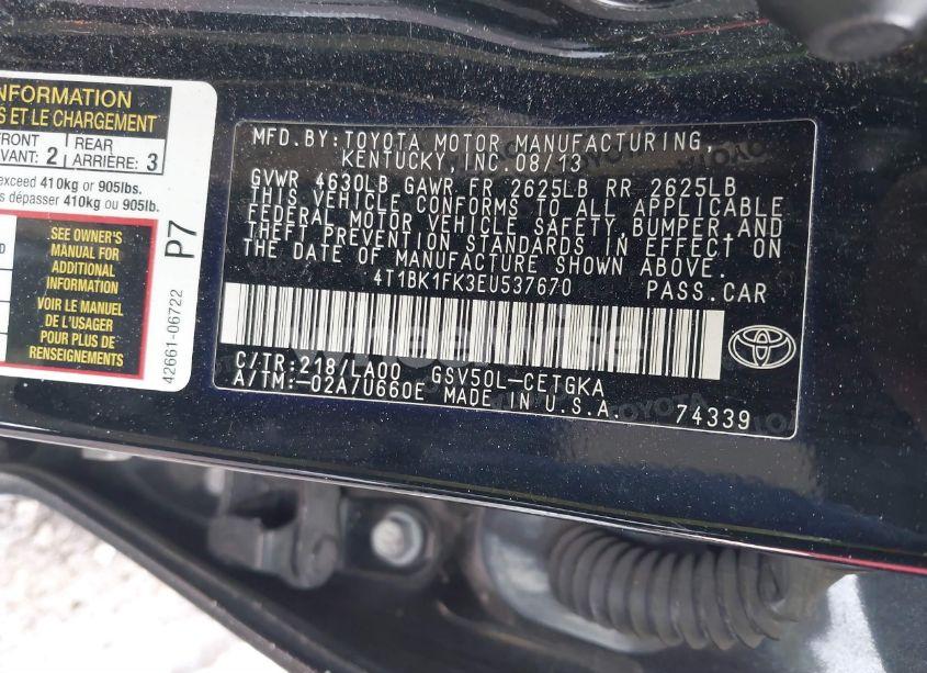 Photo 9 of 2014 Toyota Camry XLE V6 (VIN 4T1BK1FK3EU537670)