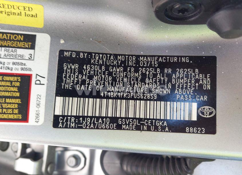 Photo 9 of 2015 Toyota Camry XLE V6 (VIN 4T1BK1FK3FU562859)