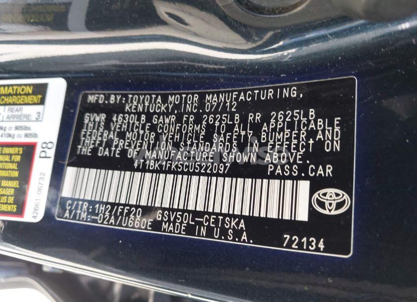 Photo 9 of 2012 Toyota Camry SE V6 (VIN 4T1BK1FK5CU522097)
