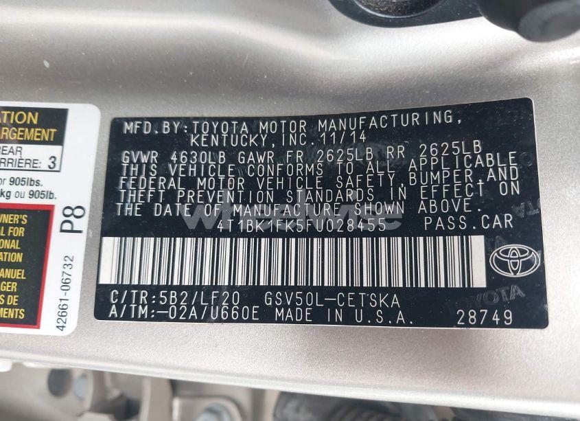 Photo 9 of 2015 Toyota Camry XSE V6 (VIN 4T1BK1FK5FU028455)