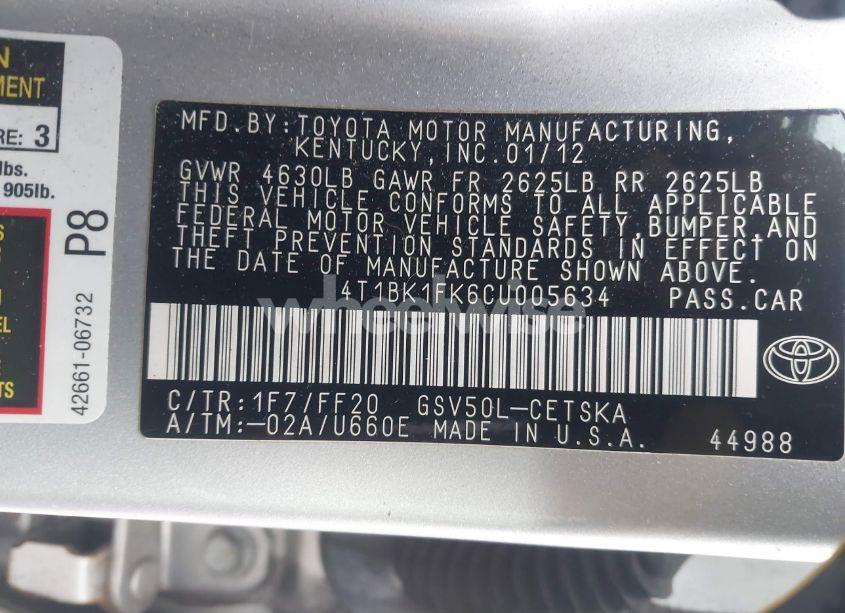 Photo 9 of 2012 Toyota Camry SE V6 (VIN 4T1BK1FK6CU005634)